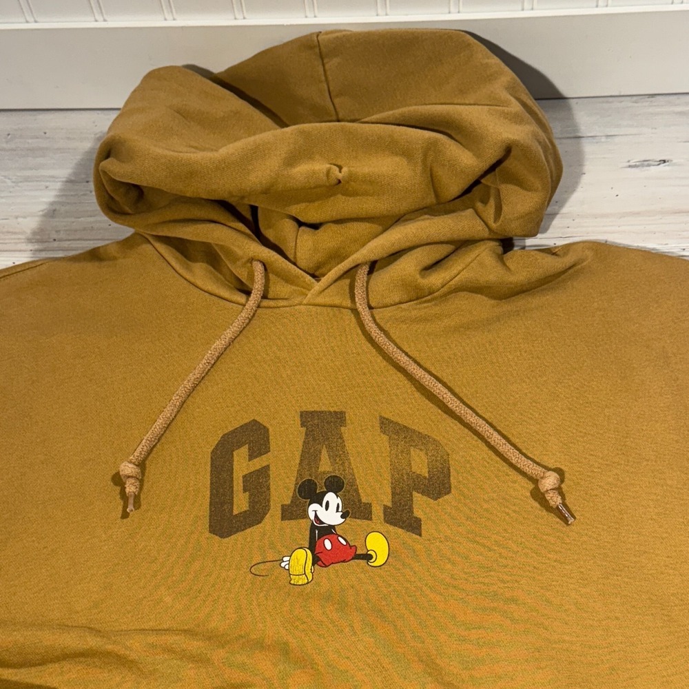 Gap x Disney Hoodie Mens L Brown Sweatshirt Mickey Mouse Spellout Logo Sweater